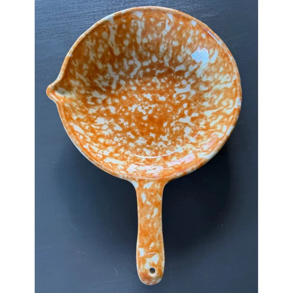 Vintage Stangl Pottery Town & Country Orange Spongeware Skillet Clock Face 9x8.5